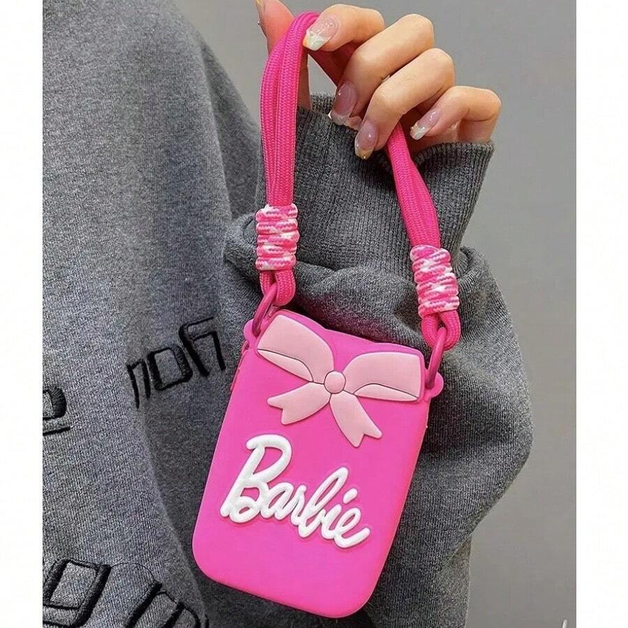 Bolso cruzado pequeño de silicona rosa en estilo Barbie lindo - Estuche para teléfono tipo bolsa - Detalle de lazo lindo - Idea de regalo de accesorio de viaje para mujeres y niñas - Bolso de moda