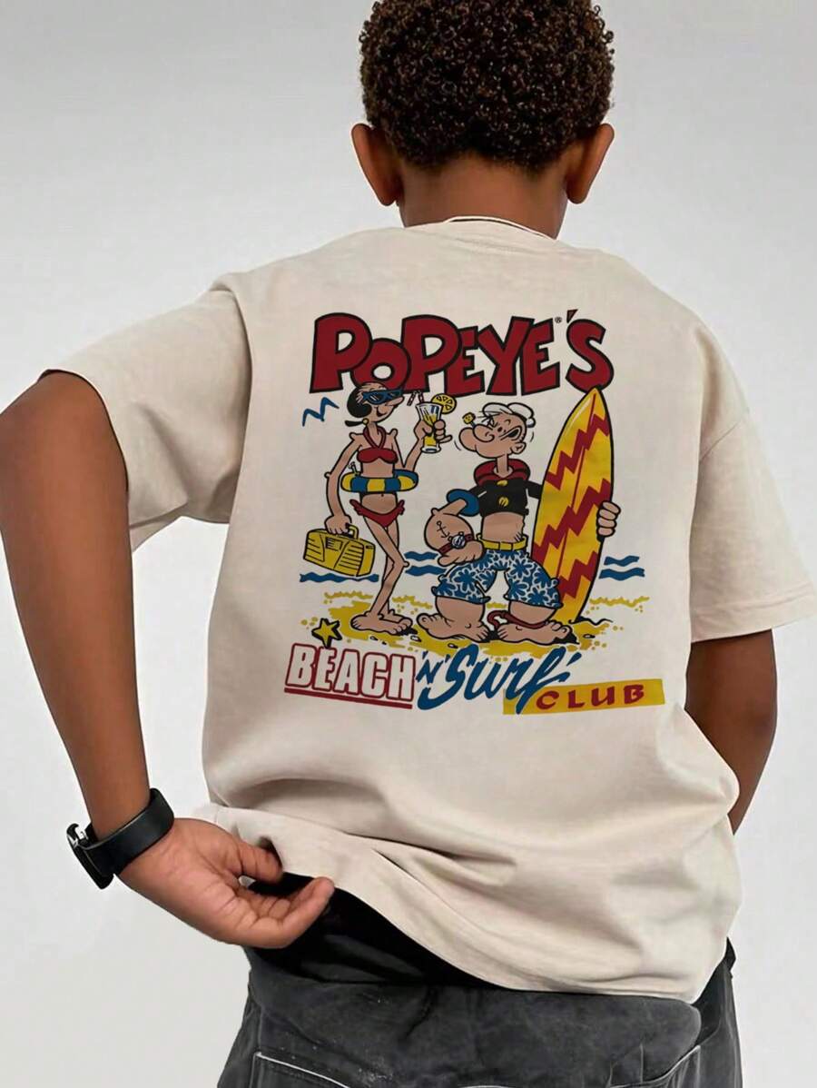 1pc Casual Printed Round Neck Short Sleeve T-Shirt For Older Boys, Summer Student Youth Apparel - An Eye-Catching T-Shirt That Brings Joy And Happiness To Every Child!