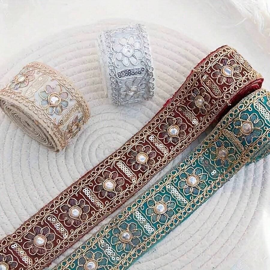 2 Yards Embroidered Floral Jacquard Lace Trim Fabric Ribbon, Suitable For Women's Clothing, DIY Hair Accessories, Collar, Curtain Decor, Sewing Crafts