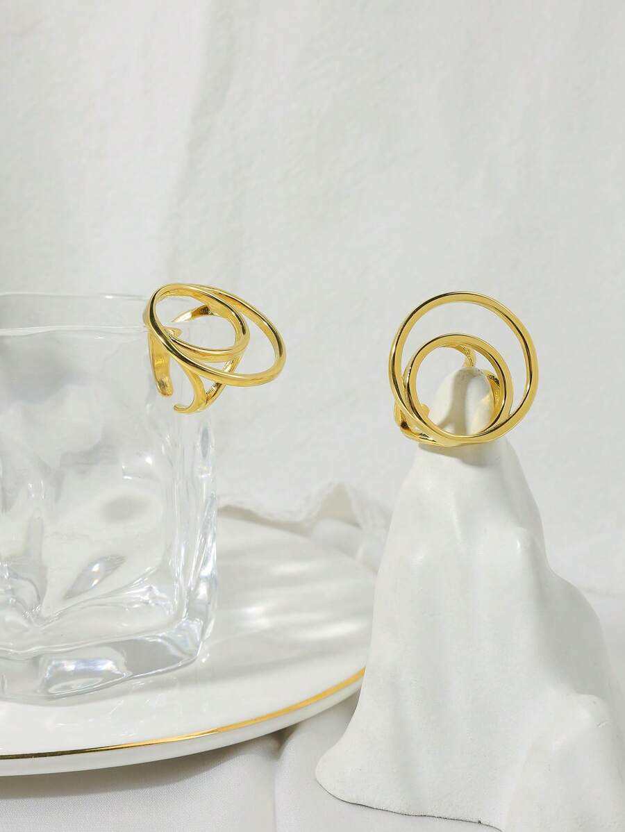 1 pieza Anillo decorativo de doble lazo de acero inoxidable de estilo minimalista, uso diario para mujeres, gran regalo para Año Nuevo, Día de la Madre, Acción de Gracias, Viajes, Fiesta