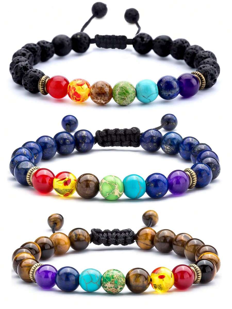 1 Stück Geflochtenes Seil Armband für Herren, 8mm Lavastein Perlen Chakra Armband, geflochtenes Seil Armband mit Naturstein, Yoga Armband, Meditation Schmuck