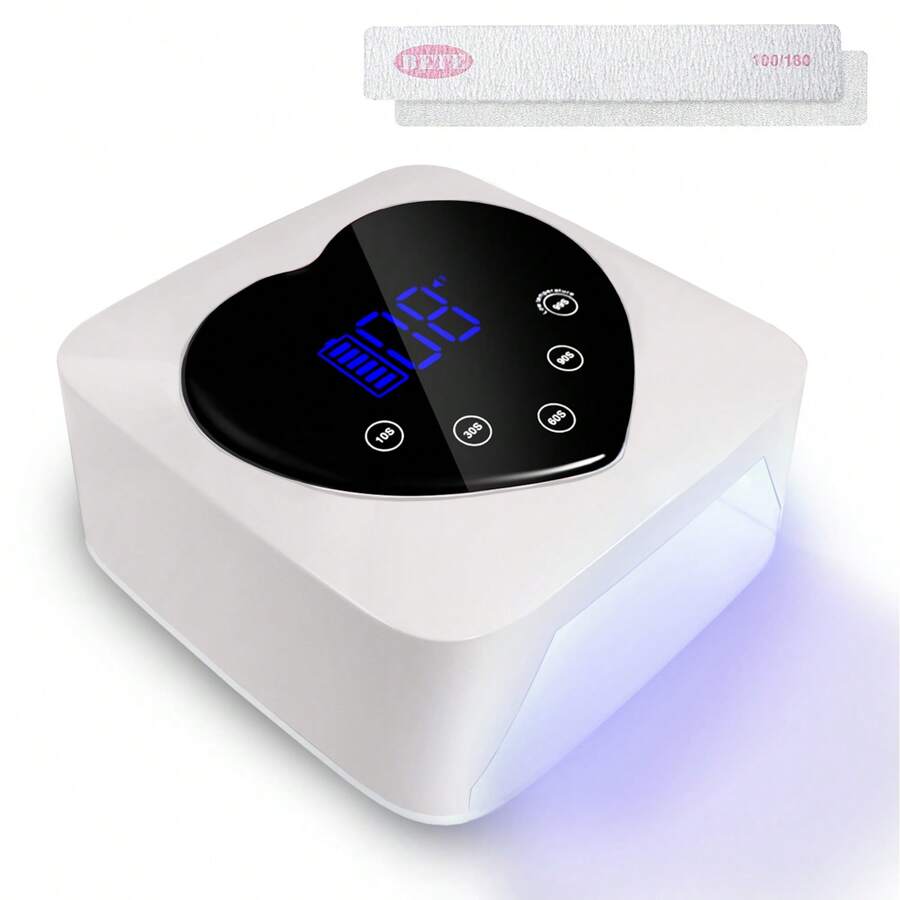 Lámpara de uñas UV LED inalámbrica con 2 limas, doble fuente de luz UV/LED, recordatorio inteligente de bajo consumo, 5 temporizadores, control táctil y sensor automático, secado rápido (blanca)