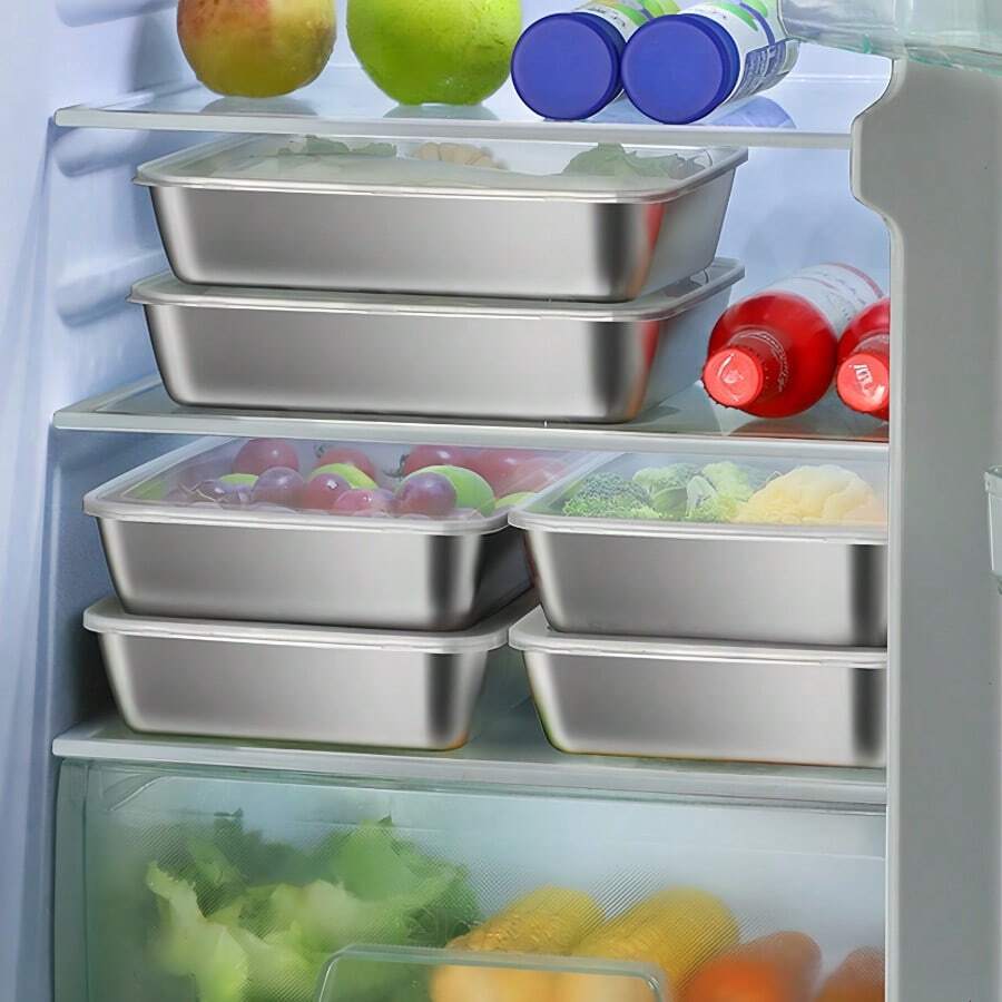 1 Stück/3 Stück Edelstahl Lebensmittelbehälter, stapelbar, mit Verschlussdeckel, mikrowellengeeignet, Klapptop, quadratisch, geeignet für Salat, Obst, Lebensmittelaufbewahrung, Küchenorganisation, Frische im Kühlschrank, geeignet für Gefrierschrank, Mehrzweck-Mahlzeiten geeignet für Küche, Outdoor-Picknick