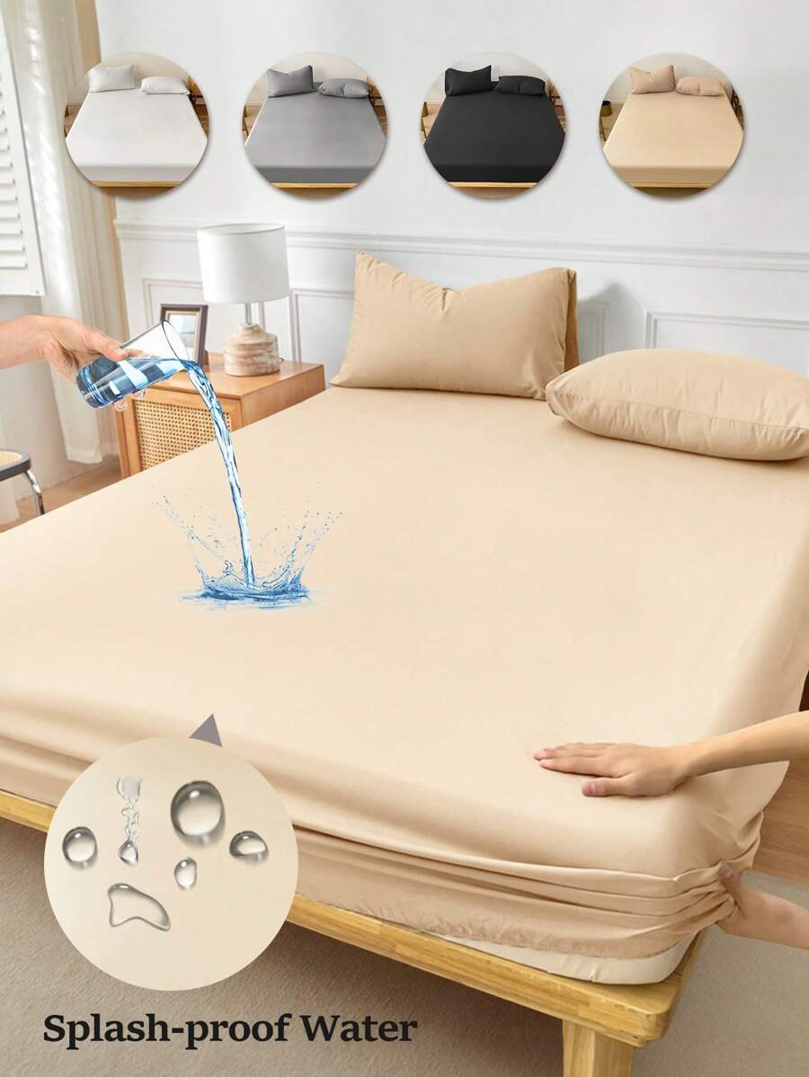1pc Waterproof, Bedding, Fitted Sheet, Solid Color Mattress Cover, Made Of Modern And Minimalist Fabric, Deep Pocket, Only, Without Pillowcase, Dustproof Non-Slip, For All Season, For Twin, Full, King, Queen Size, Home Textile, Bedding Gifts, For Bedroom, Dormitory, Guest Room, Hotel, Machine Washable