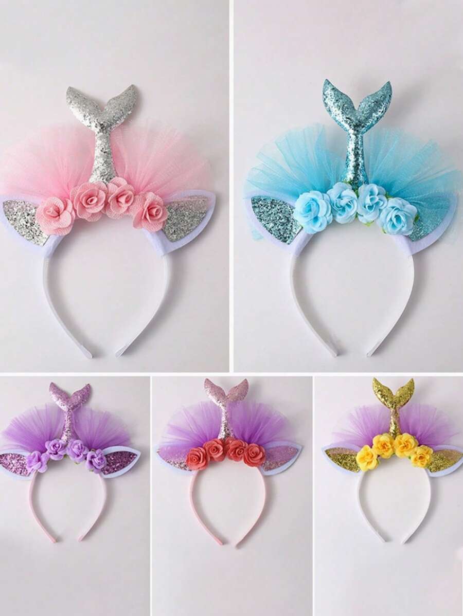 1 pièce Serre-tête accessoire de cheveux avec motif de sirène de dessin animé mignon, accessoire de costume pour fête d'anniversaire, festival, cosplay, photo. Décoration pour la fête des mères, le mois des fiertés, la rentrée scolaire, les cadeaux de Pâques. Bandeau, serre-tête