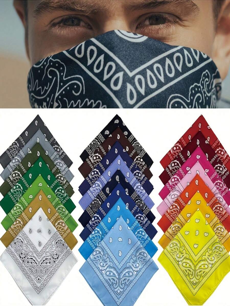 12 pièces/6 pièces/1 pièce Bandana classique à imprimé cachemire, foulard carré vintage en polyester, fichu, convient pour le printemps, l'été, l'automne et l'hiver