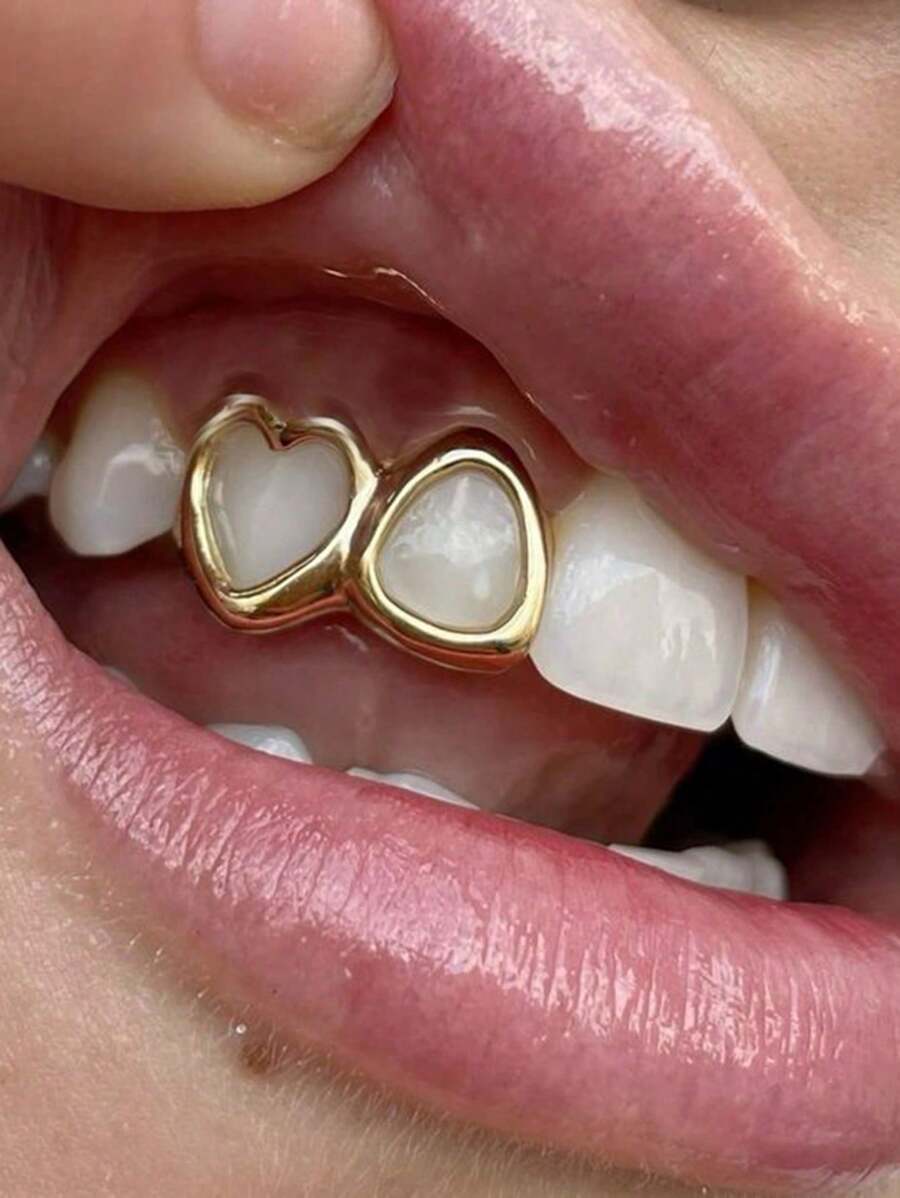 1Pc14k Copper Hollow Heart Cutout Clip-On Tooth Jewelry, Y2K Grillz Valentines