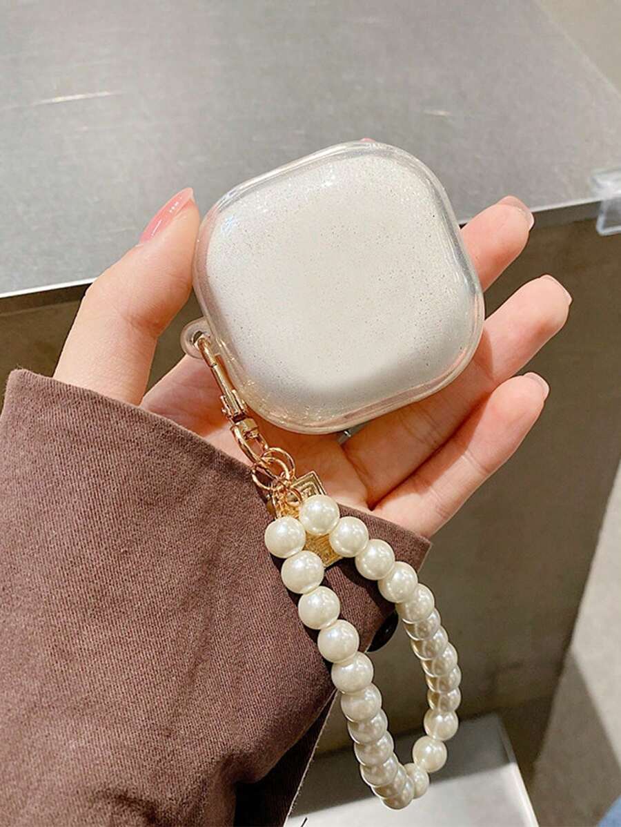 Galaxy Buds Live Kopfhörer Schutzhülle, TPU transparenter glitzernder stoßfester Ohrhörer Schutzbehälter + Perlenkette Anhänger
