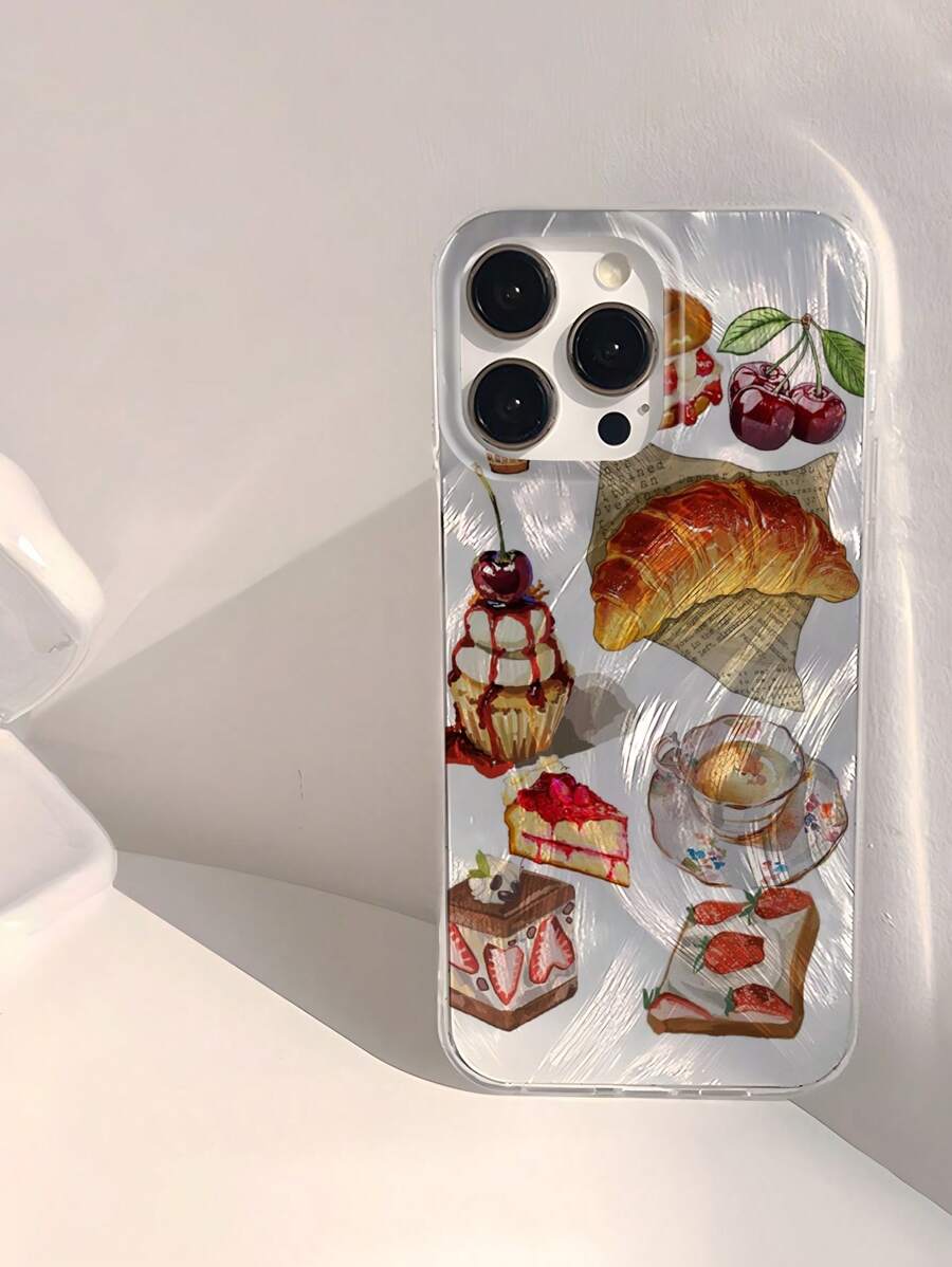 1 pieza Funda suave para teléfono a prueba de agua, a prueba de golpes, antideslizante, con diseño de postre y brillos compatible con iPhone 16/16Pro/16Pro Max/16Plus
