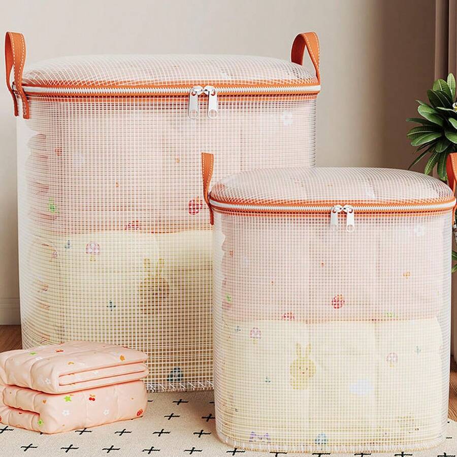 1pc Lightweight Mesh Breathable Garment Storage Bag, Simple Style PVC Material Moving Organizer Bag, Wardrobe Storage Bag, Large Capacity Storage Bag, Waterproof Moisture-Proof Storage Bag, Foldable With Reinforced Handle, Suitable For Home Use