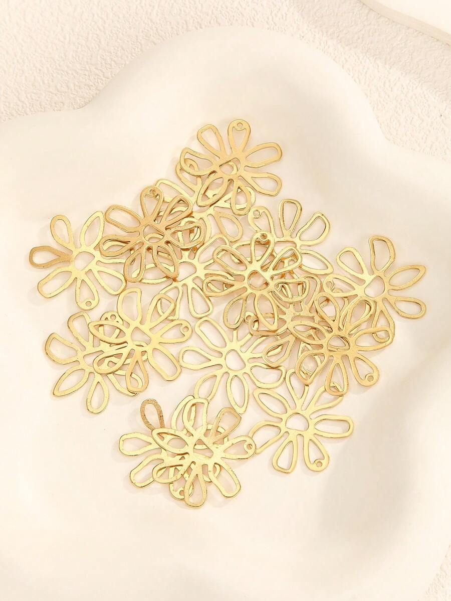 16pcs Floral Shape Hole Copper Alloy Components For Earring Assembly DIY
