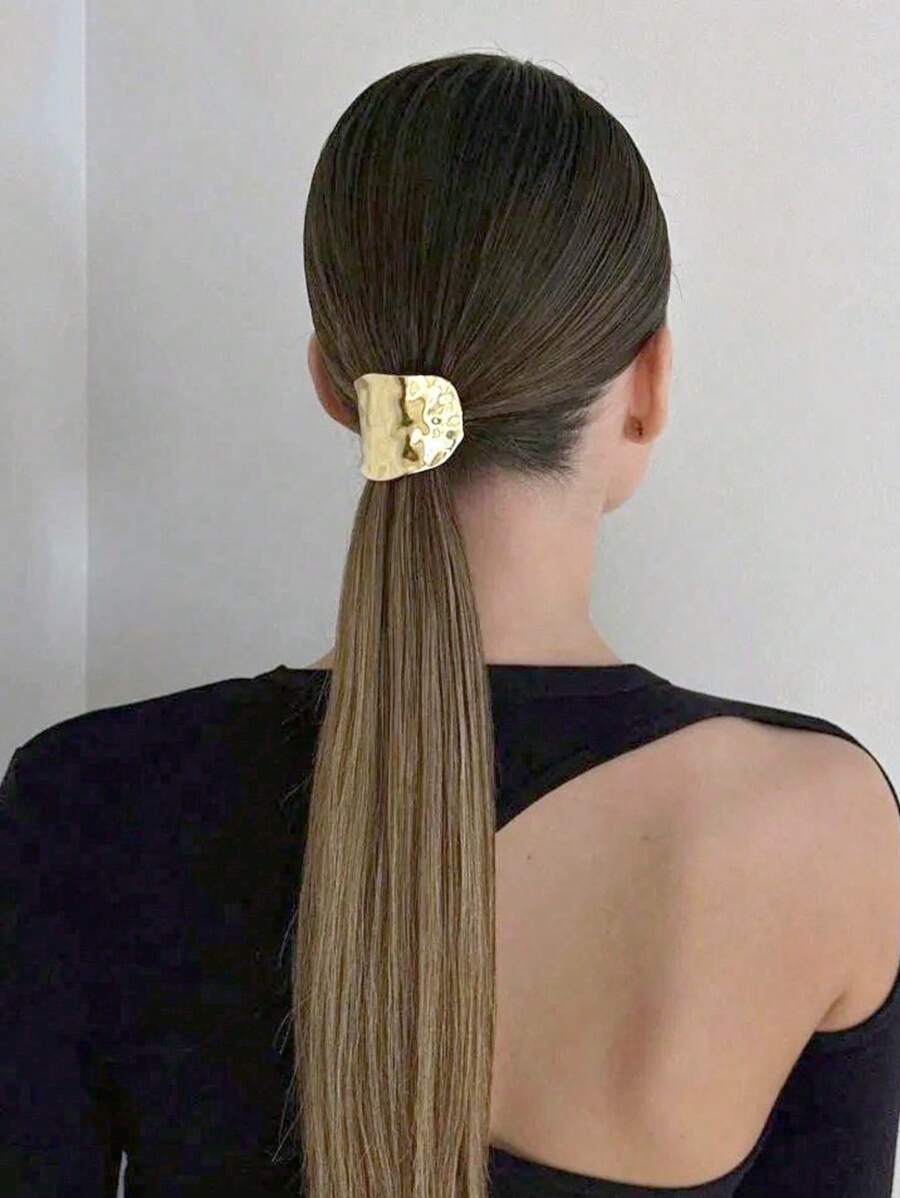 2pcs/1pc Metal Geometric Elastic Headband, Charming And Dark Style, Luxury Women Ponytail Holder, Ponytail Headband Headband, Metal Headband, Modern Ponytail Set, Gold Minimalist Hairpin, Hair Accessories, Wedding Headband, Gift For Her, Suitable For Women, Long Hair Men Can Also Look Elegant And Noble,Suit For Makeup,Travel,Workout,Gym,Swiming