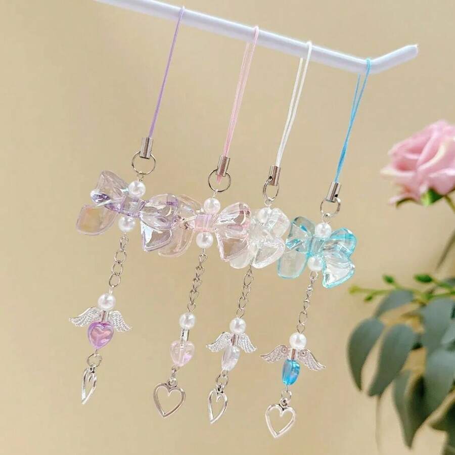 1PC Y2k Fashion Charming Bow Angel Wings Mobile Phone Chain, Women's Jewelry Accessories Are Suitable For Decorating Mobile Phones, Bags, Wallets, Furniture And Decoration Accessories. Come And Buy Them