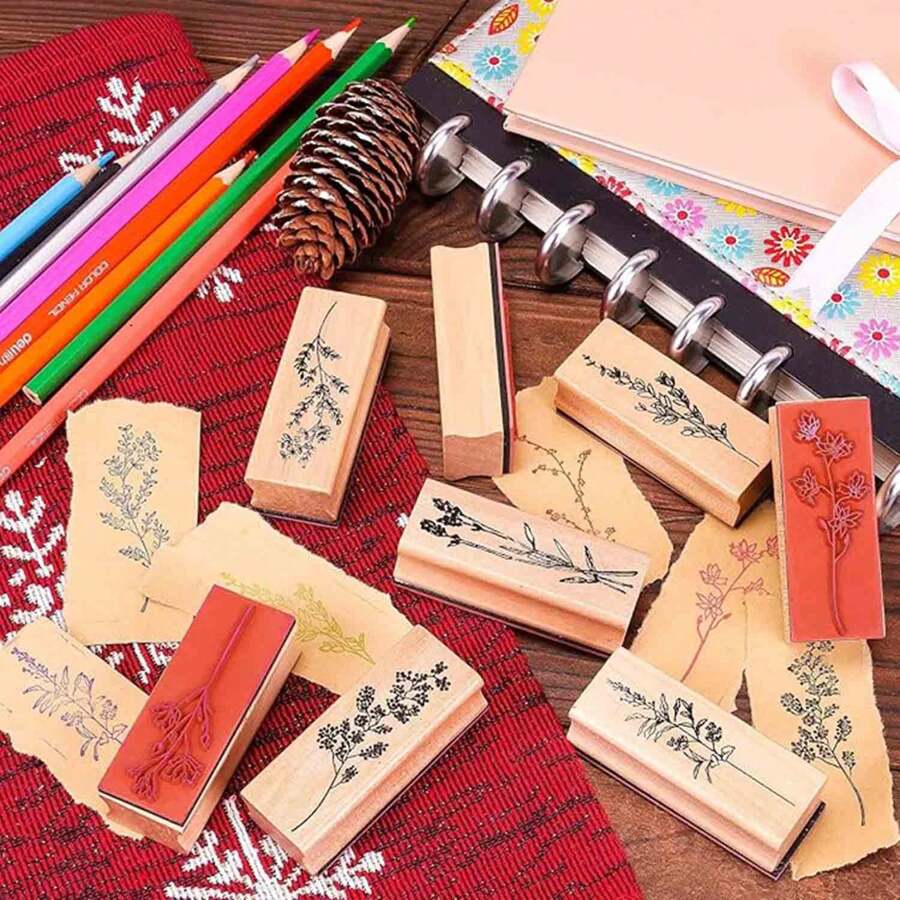 8 قطعة طقم أختام زهور طراز قديم ، أختام تصميم الزهور، أختام للألبوم، صناعة الأختام، أختام اليوميات، أختام خشبية، أشغال يدوية، أختام DIY رسائل ل- الأب/الأم/الصديق، ديكور أختام الزهور