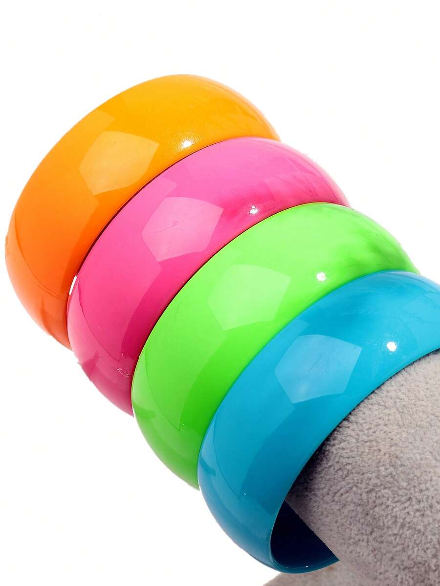 1pc Fashionable Fluorescent Resin Geometric Wide Bangle For Women, Suitable For Daily Wear And Gift