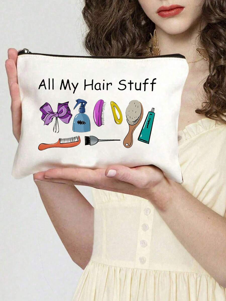 Unisex Makeup Bag With Hair Accessories Print - Multipurpose Cosmetic Pouch, Alcohol-Free, Ideal For Travel & Bridal Parties, Perfect For Hair Ties, Clips, Headbands