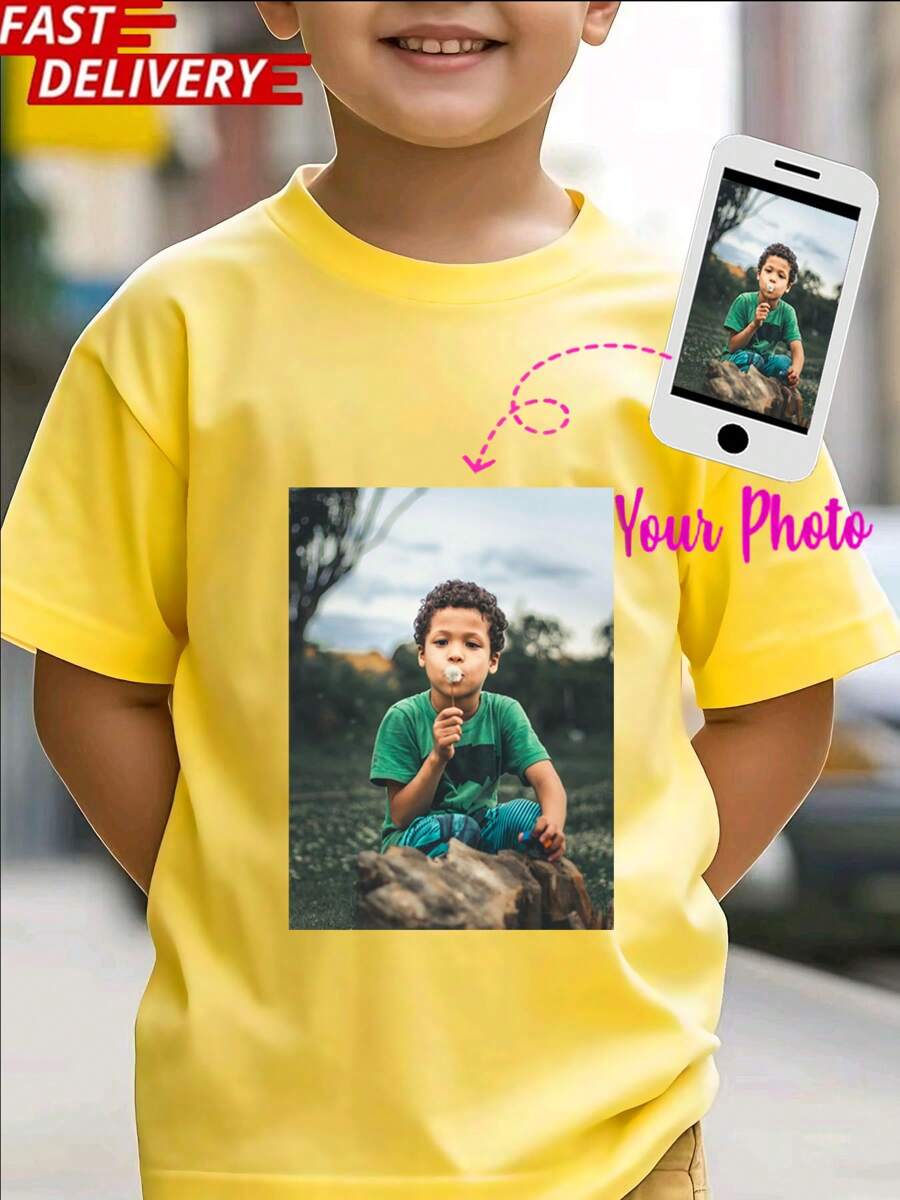 Custom Photo/Artwork/Logo Boys T-Shirt, Rapid Delivery, Yellow