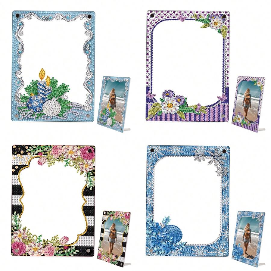 Cadres photo en diamant 5D avec support, kits d'art en diamant festifs pour la décoration de table de salon et de bureau - Kits d'art en diamant 5D de forme spéciale avec cristaux strass pour une présentation artistique