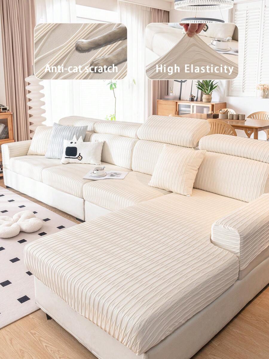 1pc Summer Jacquard Non-Slip Sofa Seat Cushion Cover, Modern Lightweight Breathable Pet-Friendly Elastic Sofa Slipcover, Applicable For L-Shaped Sofa And 1/2/3/4 Seater Sofa (Sold Individually)