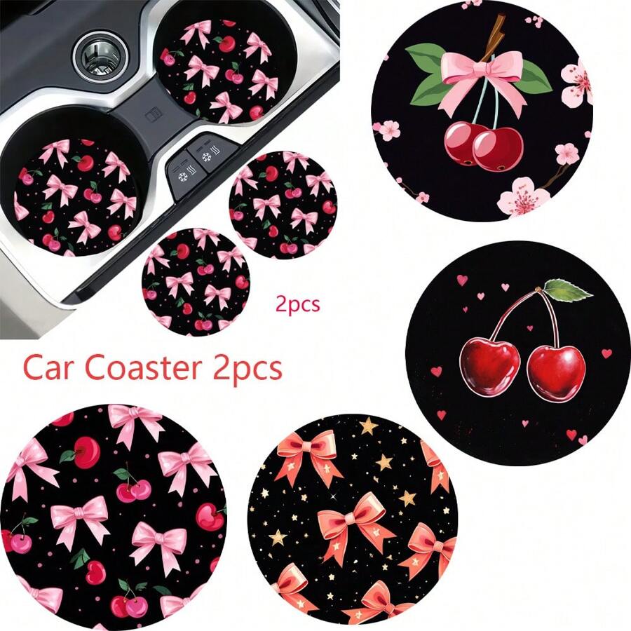 2 pièces Dessous de verre de voiture motif nœud papillon, tapis de voiture antidérapant, élégant et , séchage rapide