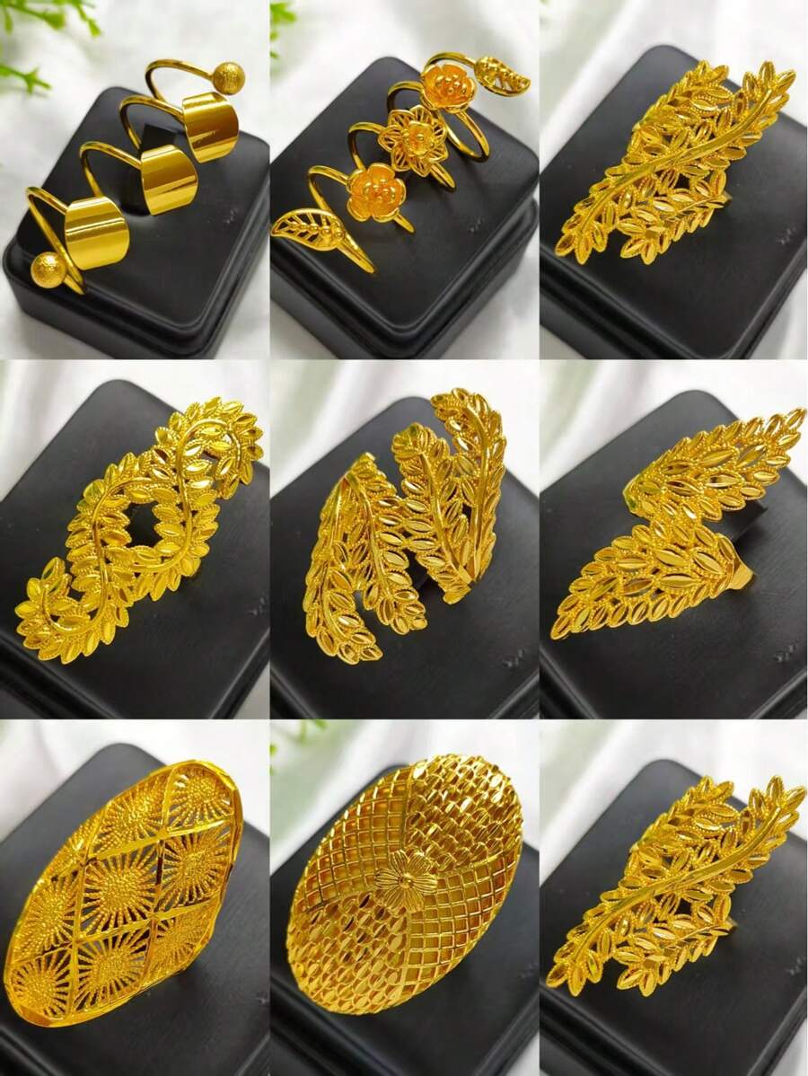 1 Stück modischer Damen Ring aus goldfarbenem Kupferüberzug in Form von Weizenähre und Blatt, verstellbar, geeignet für den Zeigefinger, als Braut Hochzeit Partykleid Accessoire, Muttertags-, Feiertagsgeschenk, für Naher Osten, Dubai, Afrika