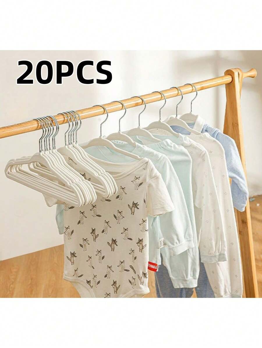 Set de 20 perchas de ropa con flocado para niños, organizador de armario de plástico antideslizante para prendas de bebé/niños
