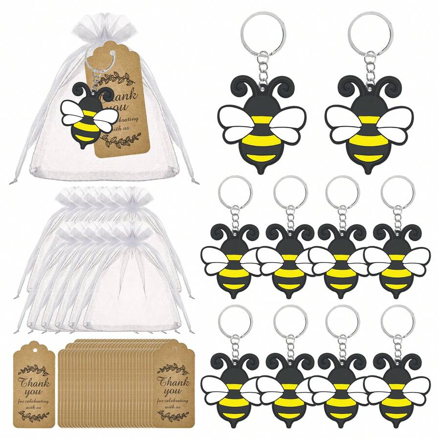 30 Pack Party Dekorationen für Gäste, 10 Bienen Schlüsselanhänger, 10 Tags und 10 Geschenktüten für "Mommy to Bee", Bienen Babyparty, Geburtstag, Glücklicher Bienentag, Queen Bee Party