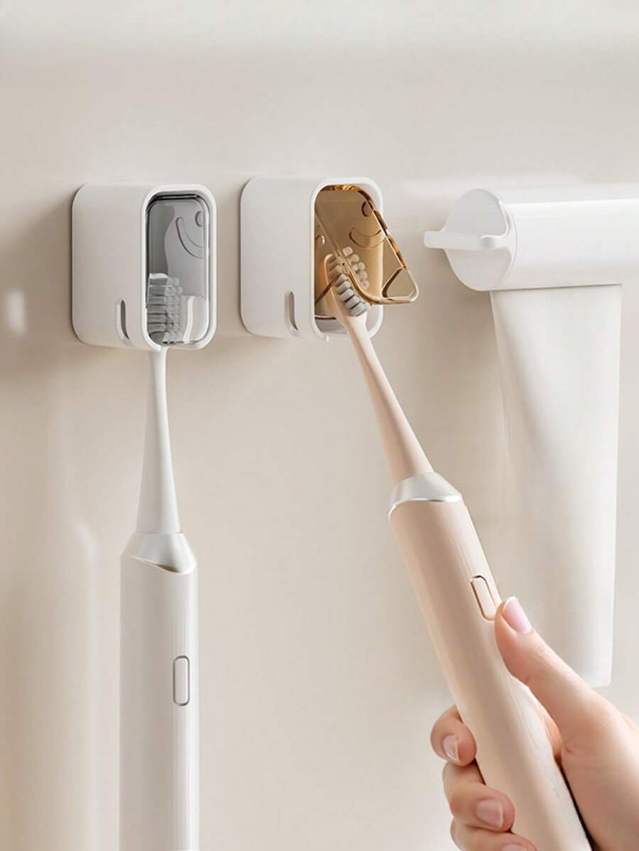 1 pièce Étagère pour brosse à dents Montage mural sans perforation avec couvercle Porte-brosse à dents anti-poussière Étagère de rangement dentaire Décoration de salle de bain Décoration d'automne Retour à l'école