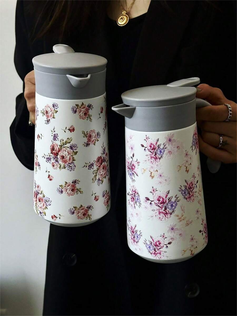 1 pieza Botella térmica de doble capa de acero inoxidable de 800ml con patrón floral de rosa, adecuada para acampar, fiestas, hogar, oficina, al aire libre, escuela, regalo para vacaciones y cumpleaños