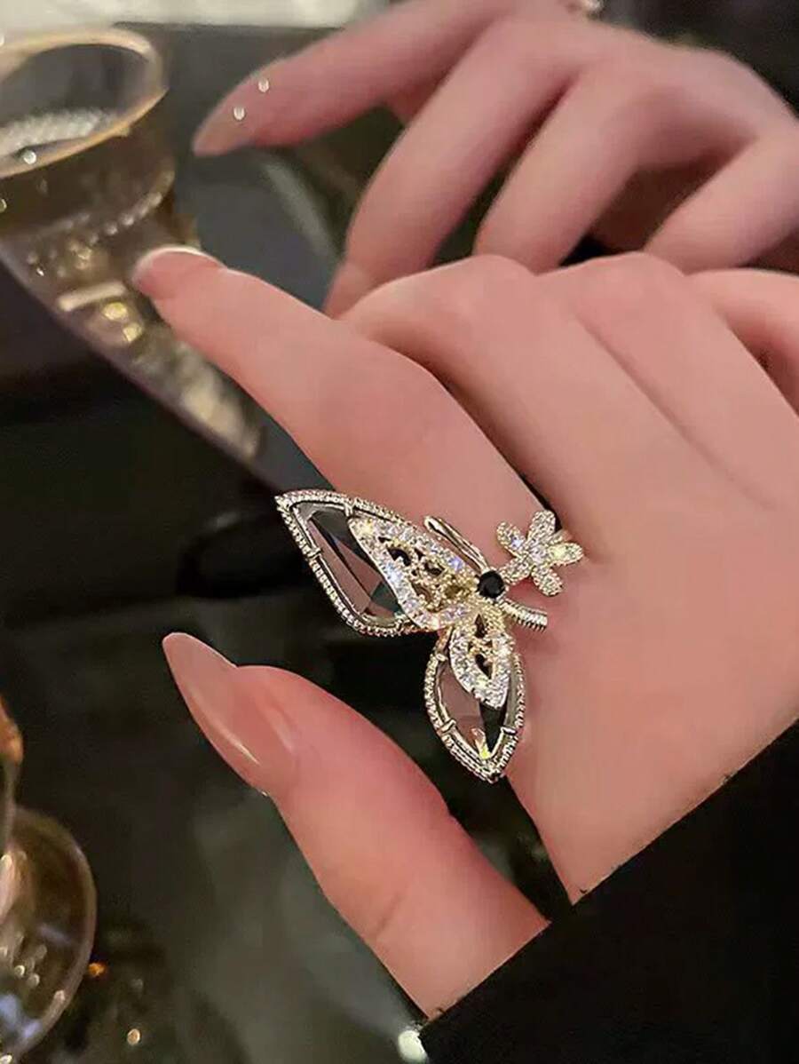 1 pièce Bague réglable minimaliste et élégante de luxe à motif papillon et fleur, convient pour le port quotidien et les occasions festives pour femmes