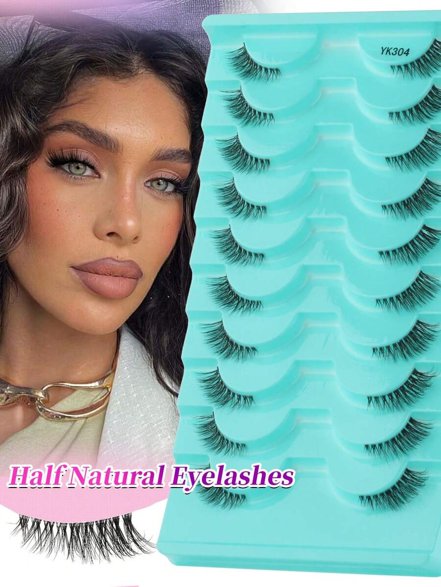 10 Pairs Short Transparent Stem Eyelashes, 3D Faux Mink False Eyelashes Natural Look Lash Extension, Suitable For Girl's Daily Life And Date Wear