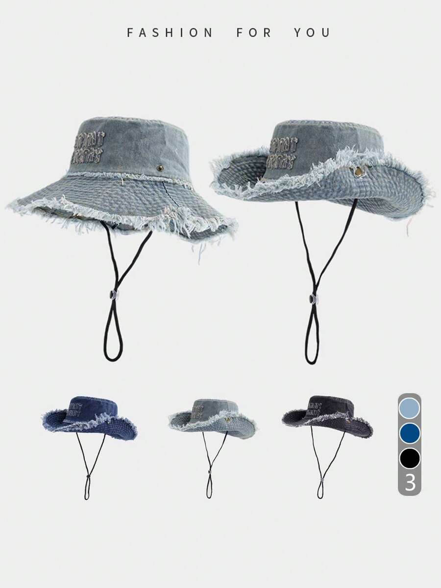 1 pieza Gorro cubo unisex vintage lavado con cordón, bordado y desgastado, sombrero versátil de protección solar para deportes al aire libre, viajes, playa y ocasiones casuales