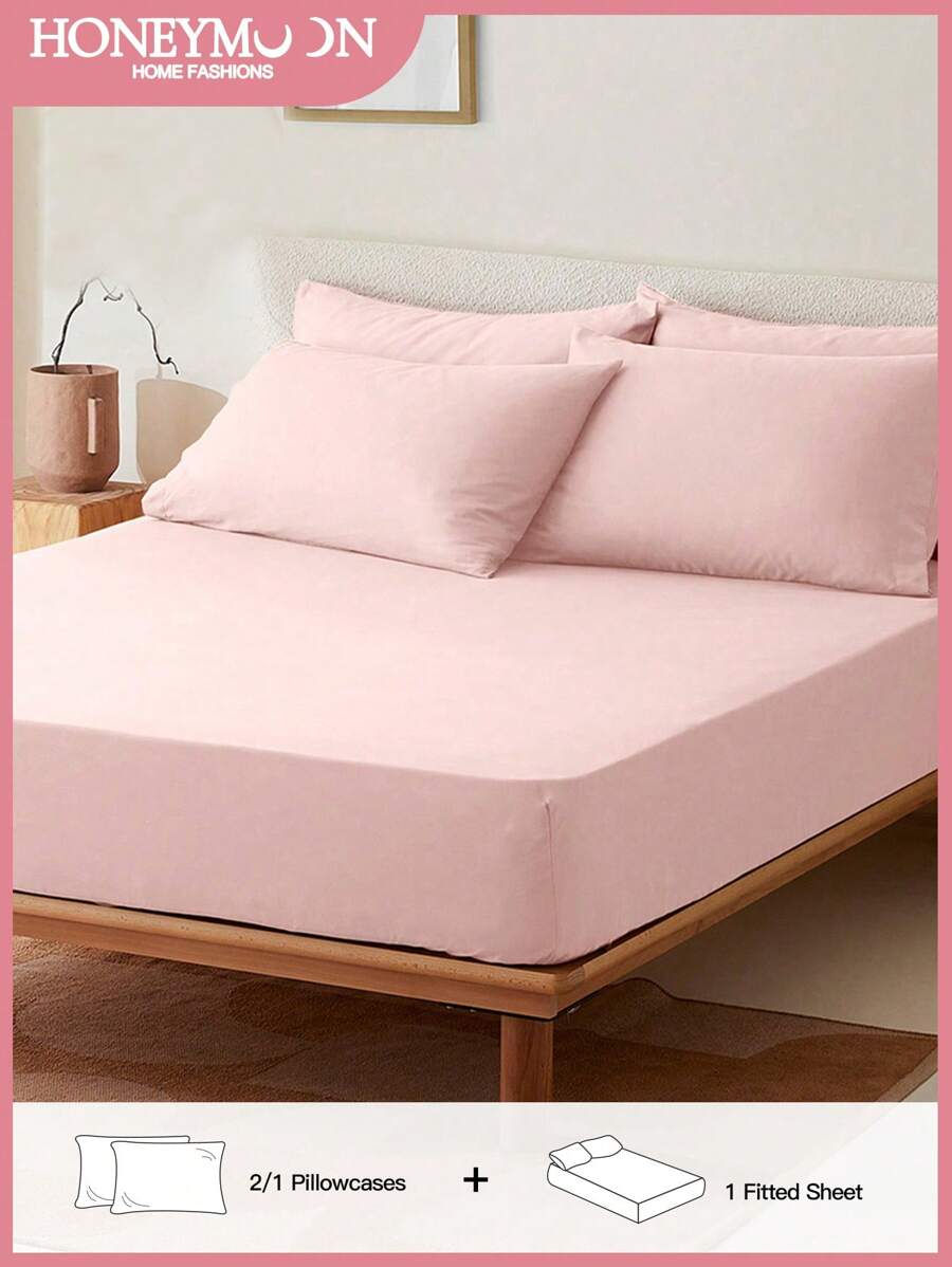 2/3pcs Solid Color Fitted Sheet, Mattress Protector, Mattress Cover For Bed, Deep Pocket Bed Sheet, Soft And Breathable, For All Size Bed -Twin, Full, King, Queen Size Sheet 14inch/35cm Deep Pocket Machine Washable