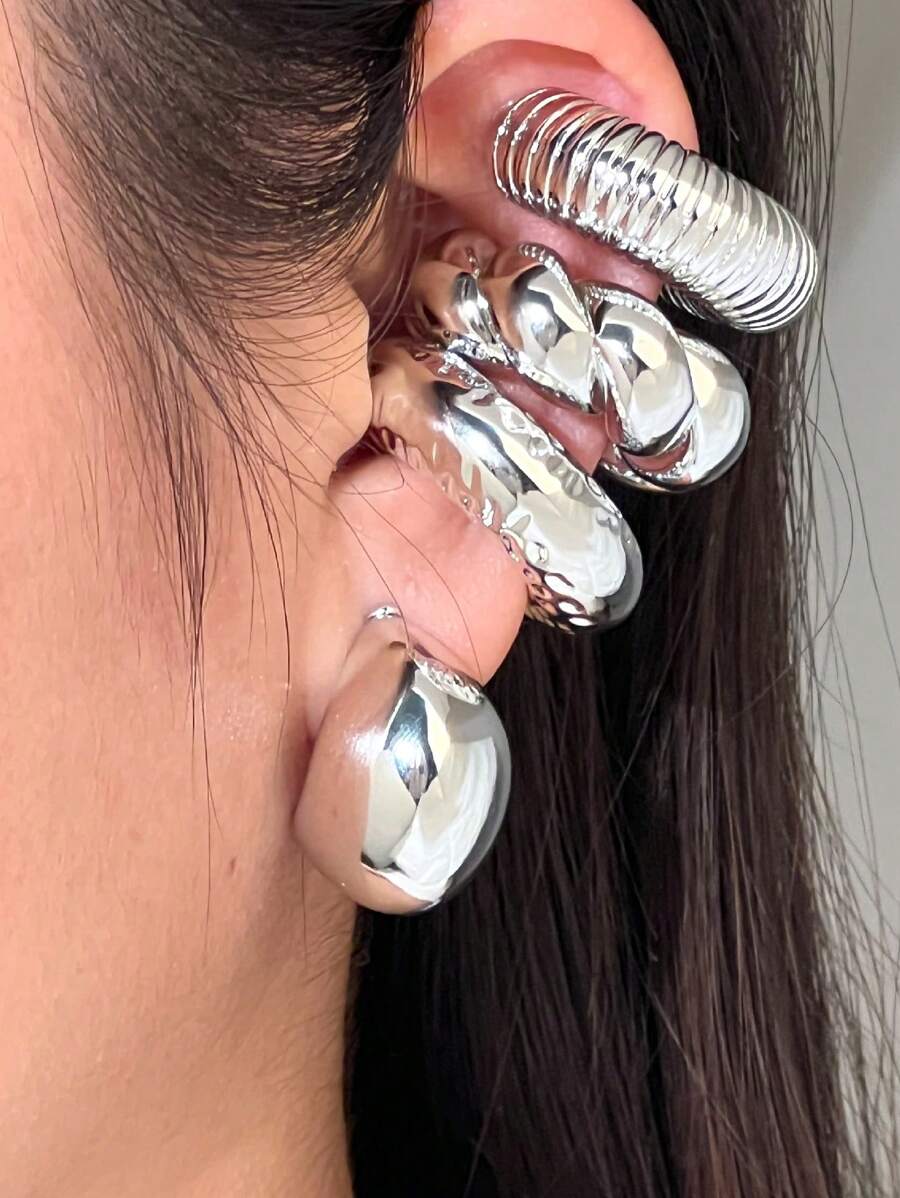 5 stuks overdreven gepersonaliseerde C-vormige spiraalvormige cilindrische holle grote clip-on oorbellen, statement oorbellenset voor dames, geschikt voor dagelijks gebruik, feesten en bruiloften