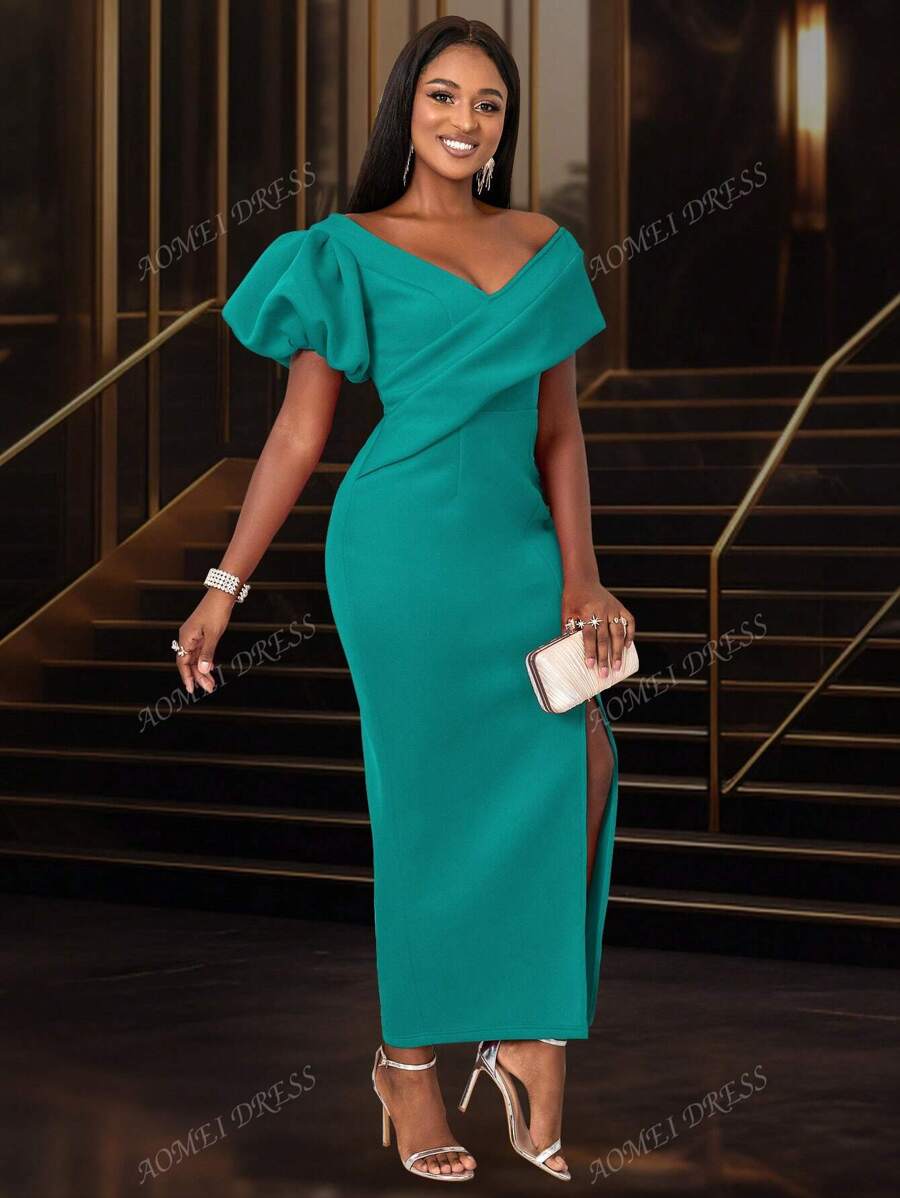 Vestido de cóctel con escote en V y abertura frontal sexy para mujeres, atuendo para citas, fiestas, bodas, dama de honor, graduación, invitado a boda