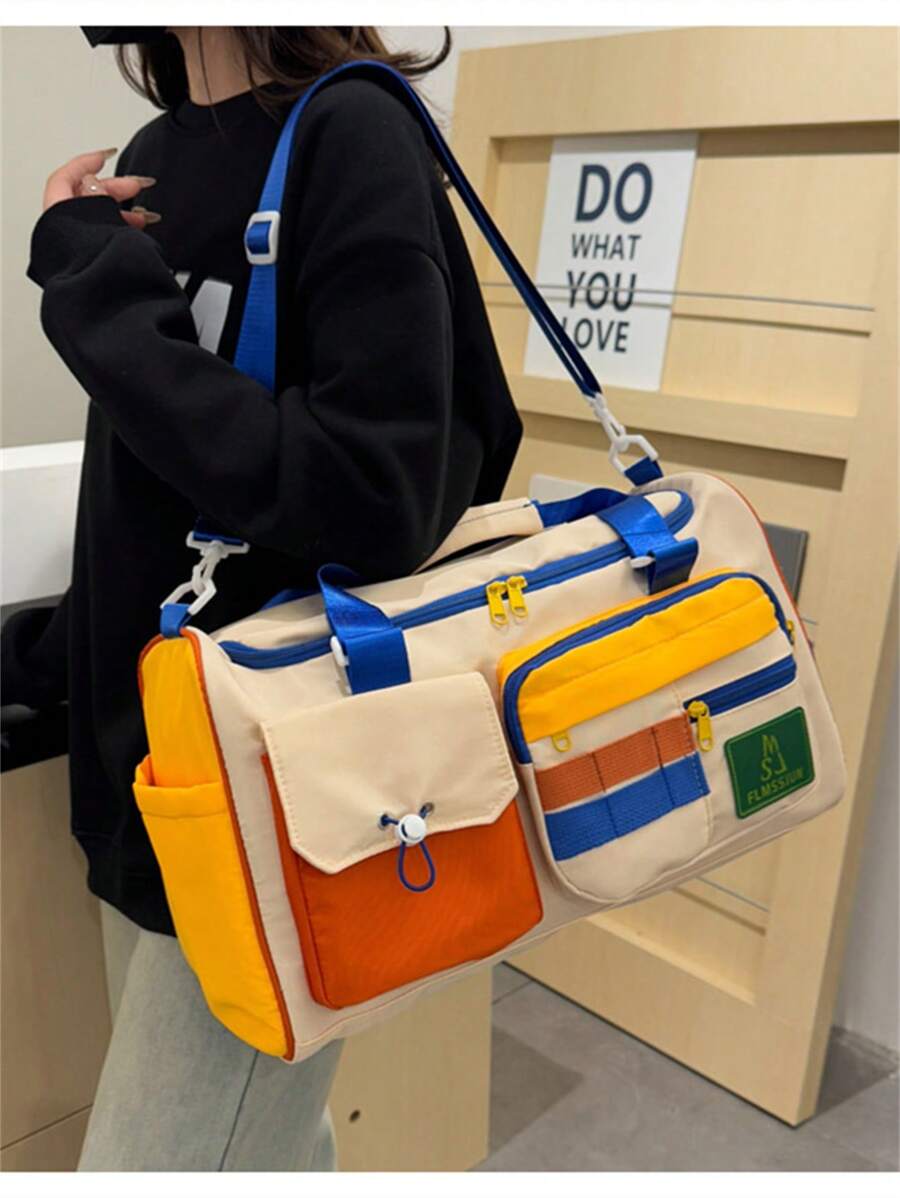 Sac à bandoulière multifonctionnel en nylon de style décontracté et vacances, avec grande capacité, poches multiples, cordon de serrage, séparation humide/sèche, bandoulière réglable à fermeture éclair. Convient pour les hommes, les femmes, les sports de plein air, les voyages, la natation, la gym, la randonnée, l'utilisation quotidienne, le stockage à l'hôpital, les accessoires scolaires et les fournitures scolaires.