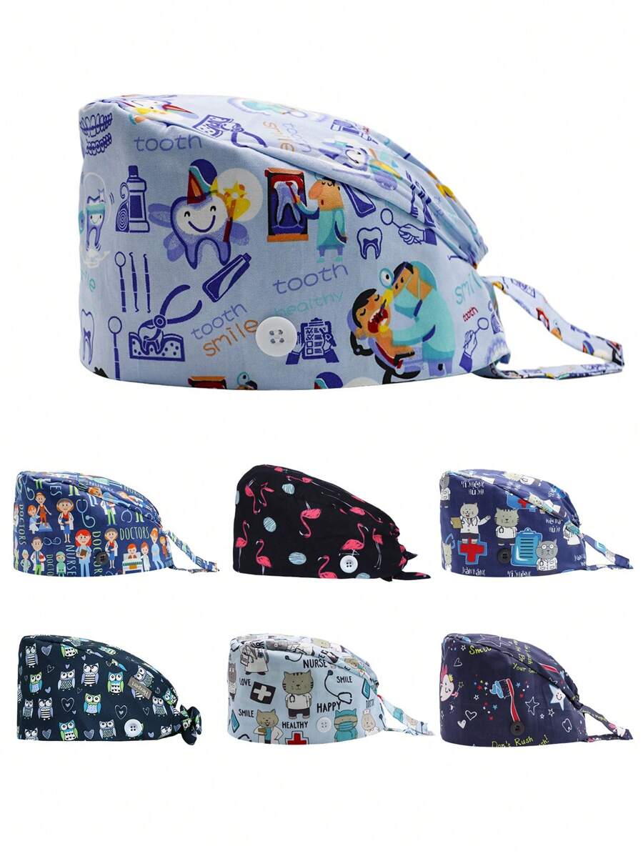 Boné de trabalho estampado fofo com faixa de suor ajustável e amarração nas costas para mulheres/homens