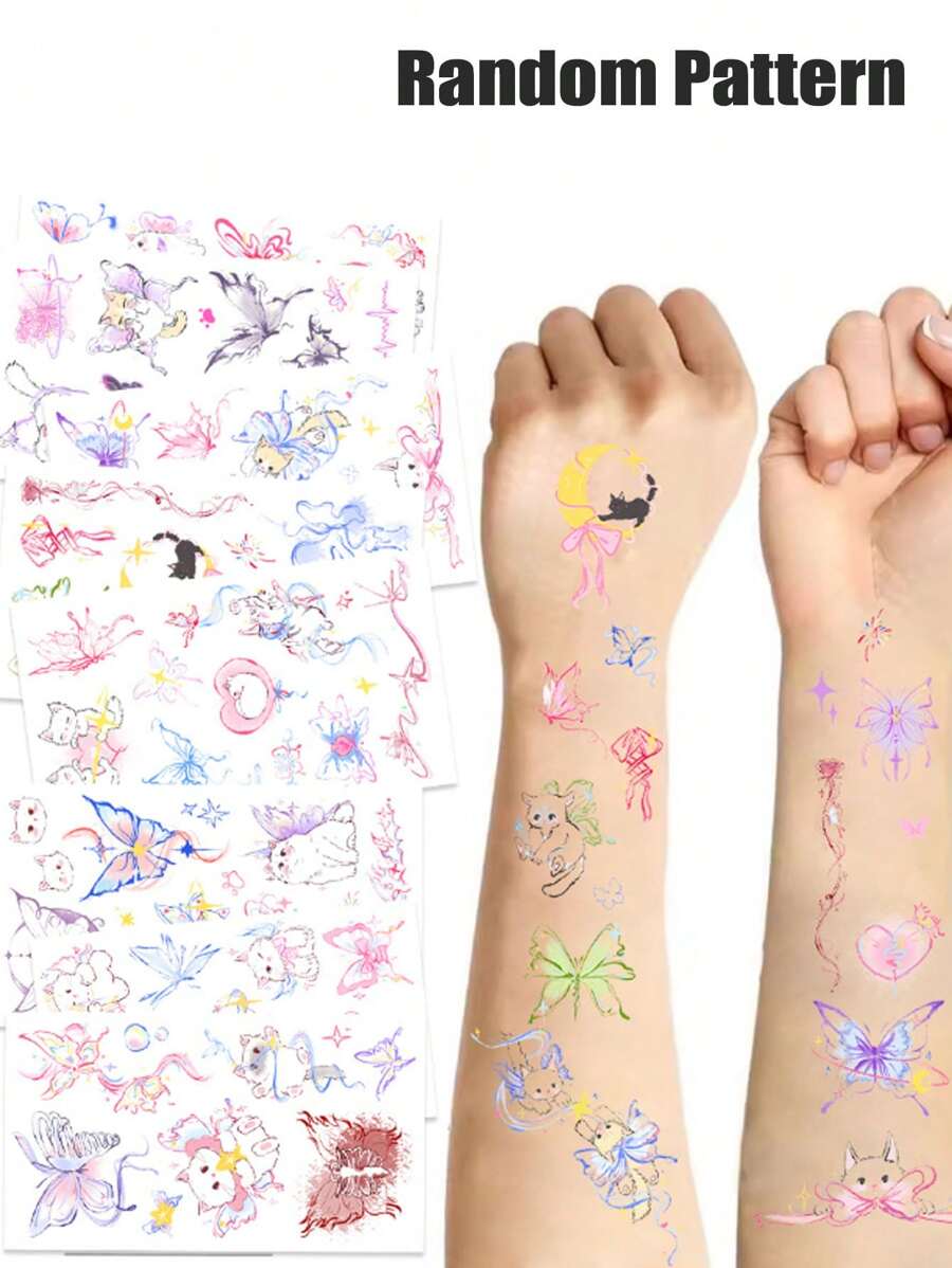 2025 Neue glitzernde Kinder Cartoon Farblinien Aufkleber, süße wasserfeste temporäre Party-Treffen Aufkleber für Finger & Handgelenk, niedliche wasserfest Party Geschenke Party Aufkleber Aufkleber