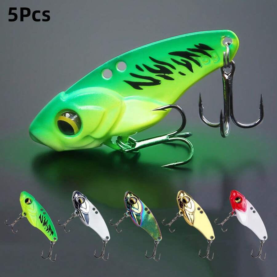 5pcs Multi-Color Metal Rattlesnake Vib Lures With Hooks, Hardbaits For Long-Range Sea Fishing