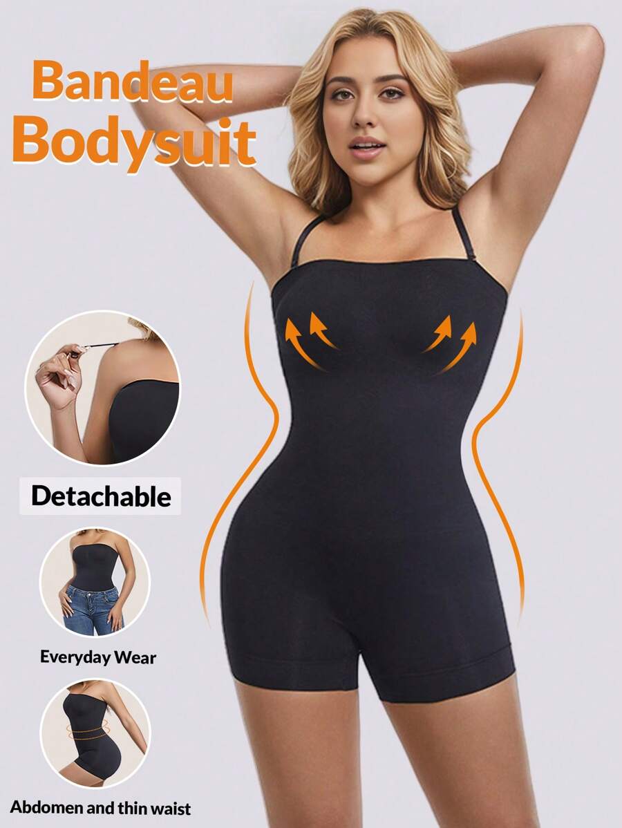 Body bandeau, lingerie gainante sans couture avec lift des hanches et contrôle du ventre, body unicolore