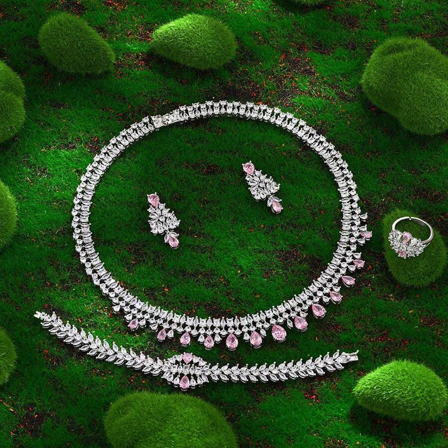 Luxury 4-Piece Zirconia Jewelry Set For Women Nigeria Saudi Arabia Bridal Wedding 4PCS Jewelry Accessories