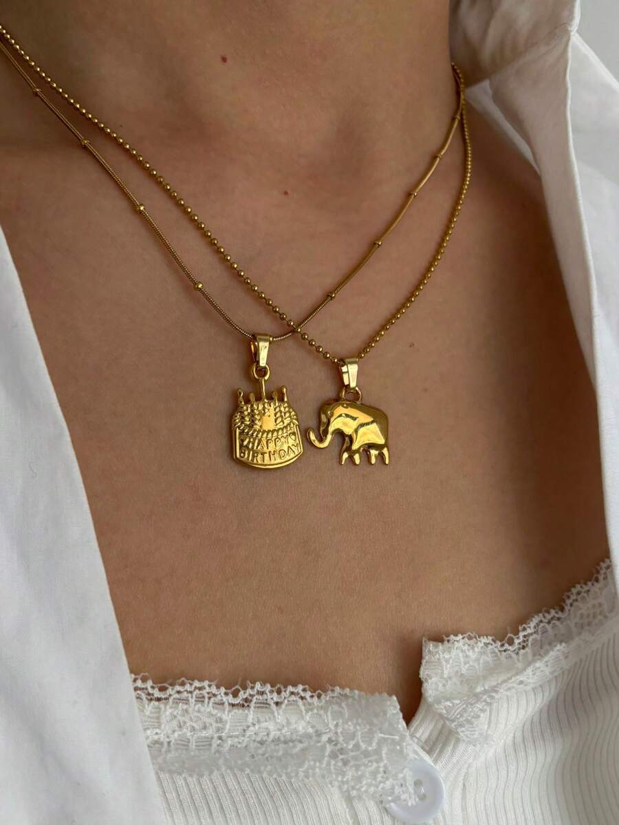 Monlansher Nuevo collar con colgante de acero inoxidable con encanto de elefante y pastel para mujer, diseño de moda y minimalista, apto para uso diario