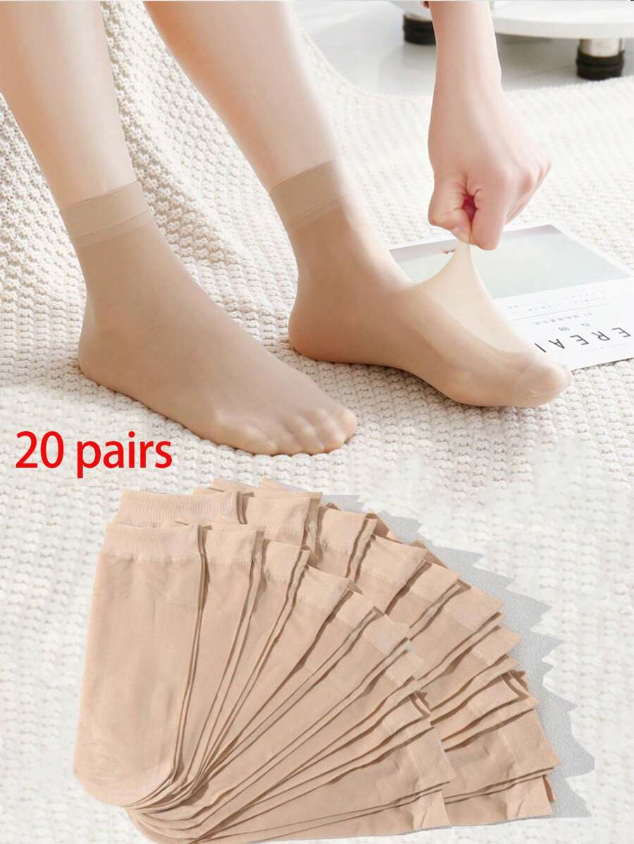 20 paires de chaussettes mi-mollet de couleur unie, des bas courts minimalistes et pratiques pour femmes en noir, chair, cristal, fins. Bas d'été fins pour femmes et hommes