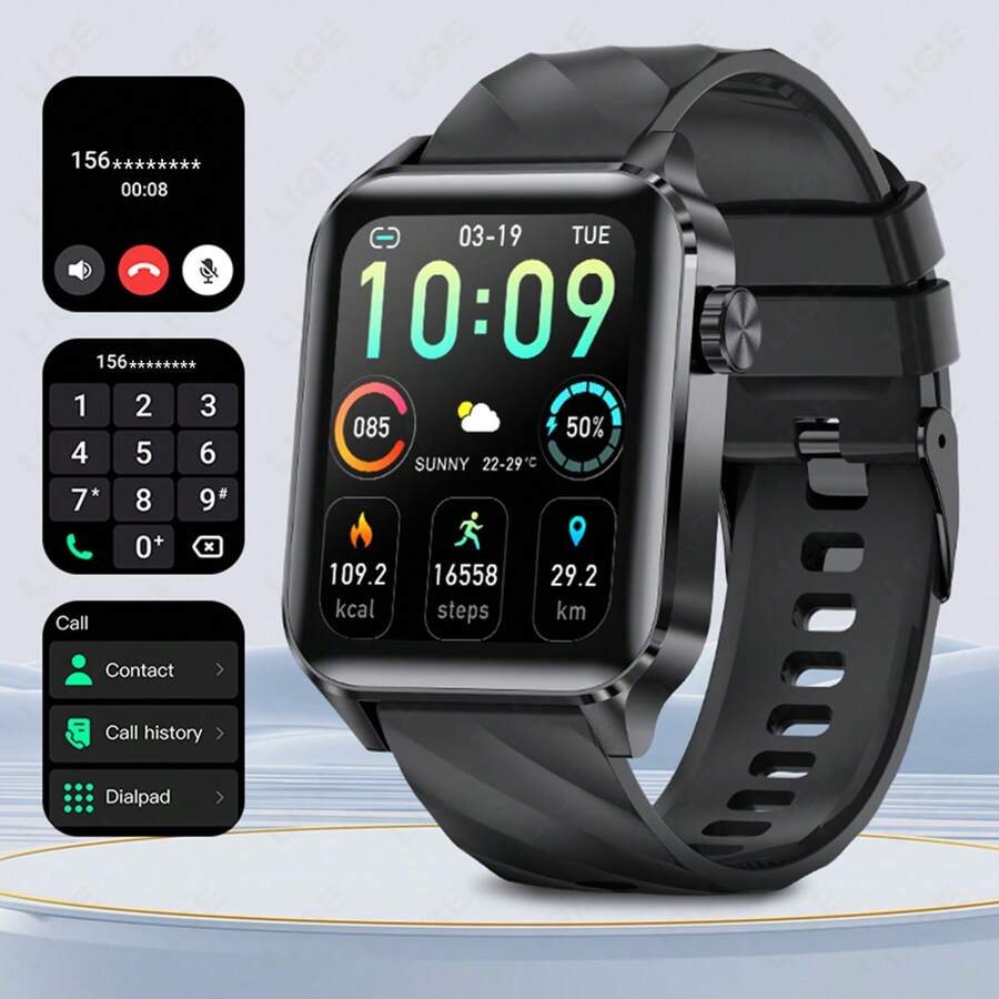 ESFOE LIGE Modische Smartwatch mit quadratischem Zifferblatt, Schrittzähler, Zeitnahme, Training, kabellose Anrufe, Musikwiedergabe, Weckruf-Erinnerung, Multifunktions-Damensmartuhr