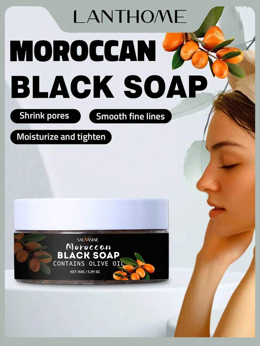 Jabón negro de Marruecos con aceite de argán y rosa, jabón negro de Marruecos, exfoliante corporal de jabón negro, gel de ducha exfoliante para piel suave
