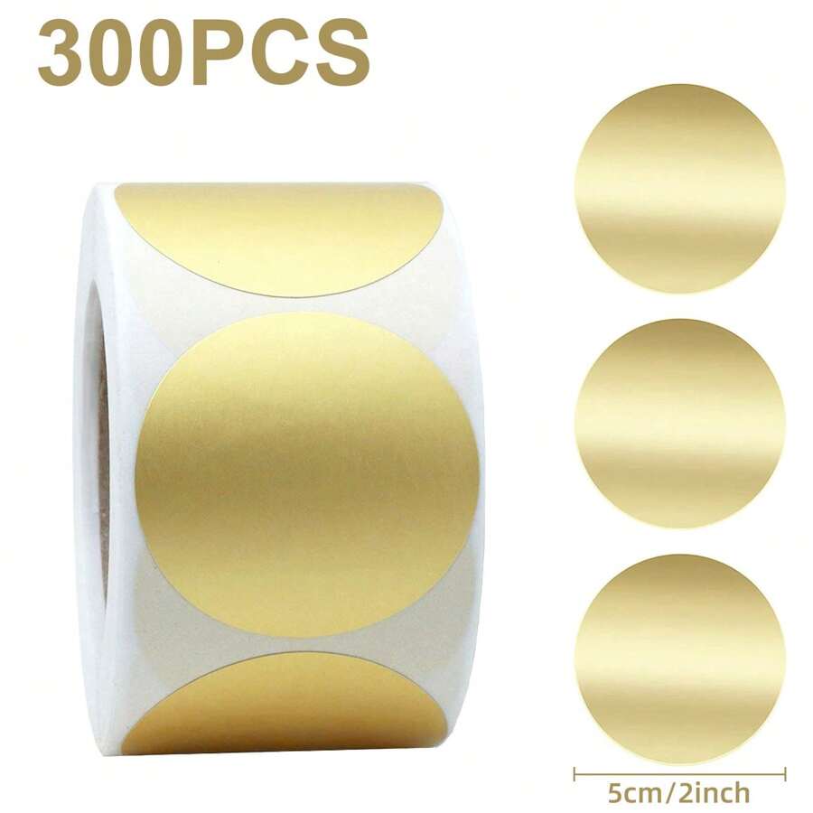 300pcs/Roll 2-Inch Round Golden Sticker Rolls, Sealing Gift Box Envelope Stickers, Home Decor Wall Stickers, Label Decorations,School Supplies,Back To School