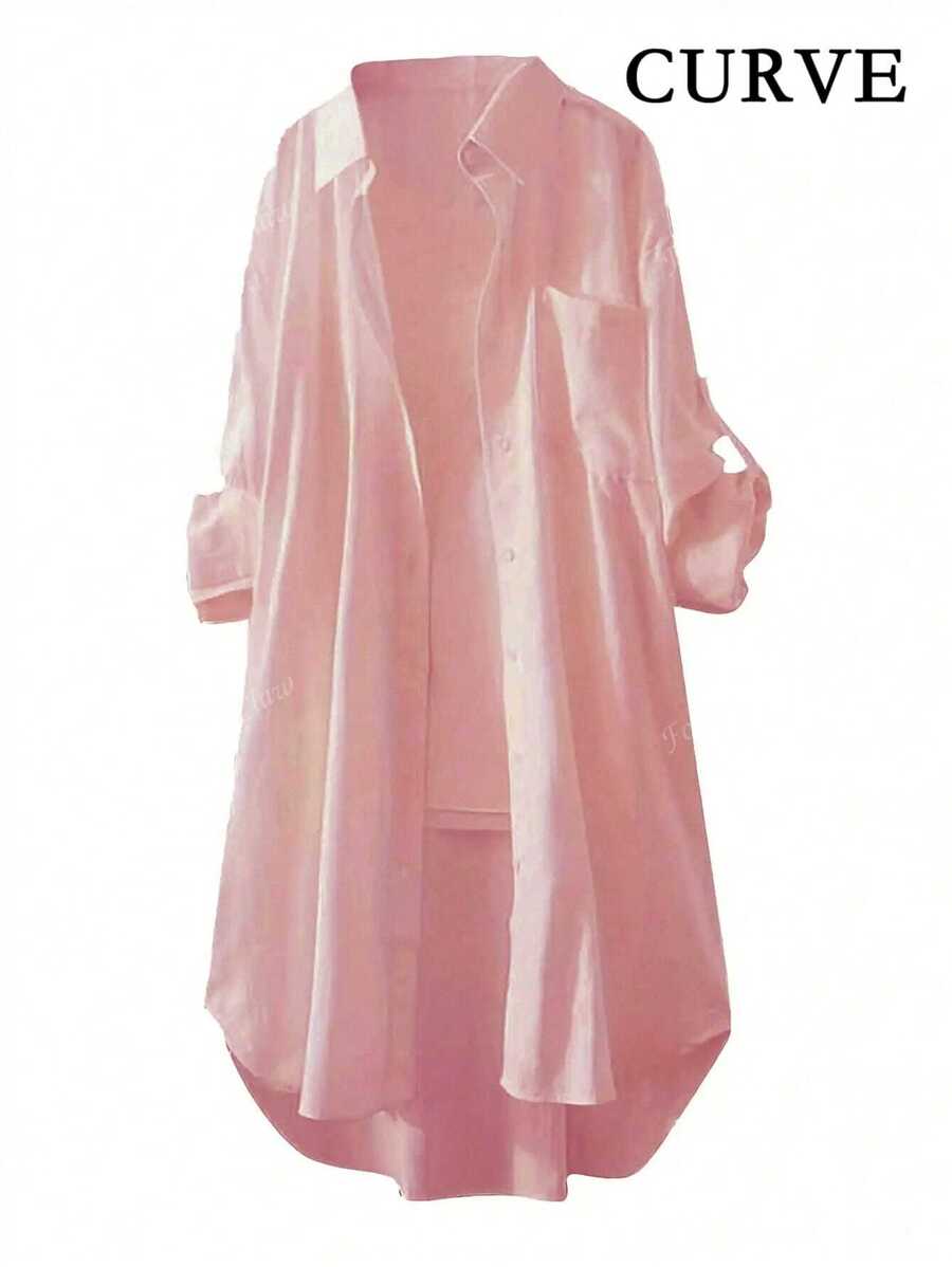 Chemises à manches longues boutonnées, grande taille, couleur unie, pour femmes en grande taille