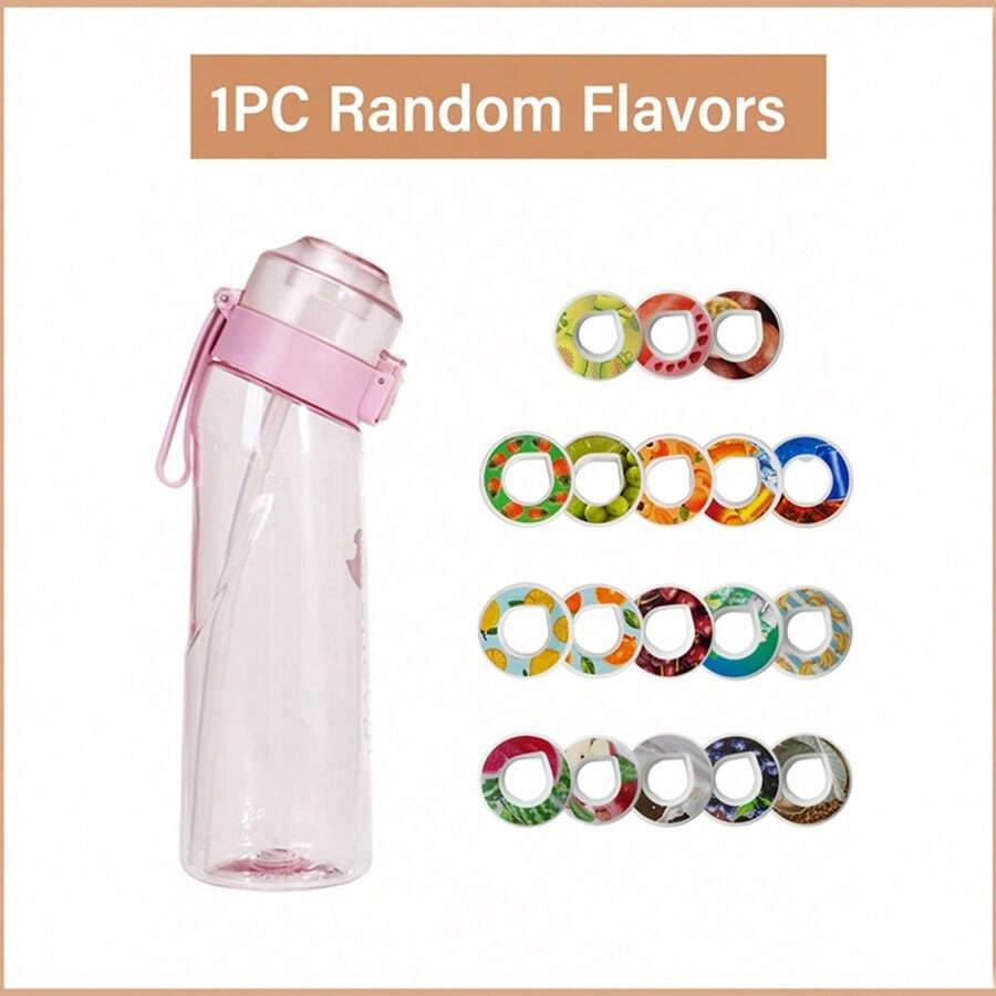 1pc 500ml Novelty Bottle, Cylindrical Fruit Flavor Sports Water Bottle With Straw, Portable, Contains 1pc Random Flavor Water Dropper Shaped Flavor Ring, Fashionable For Women & Kids