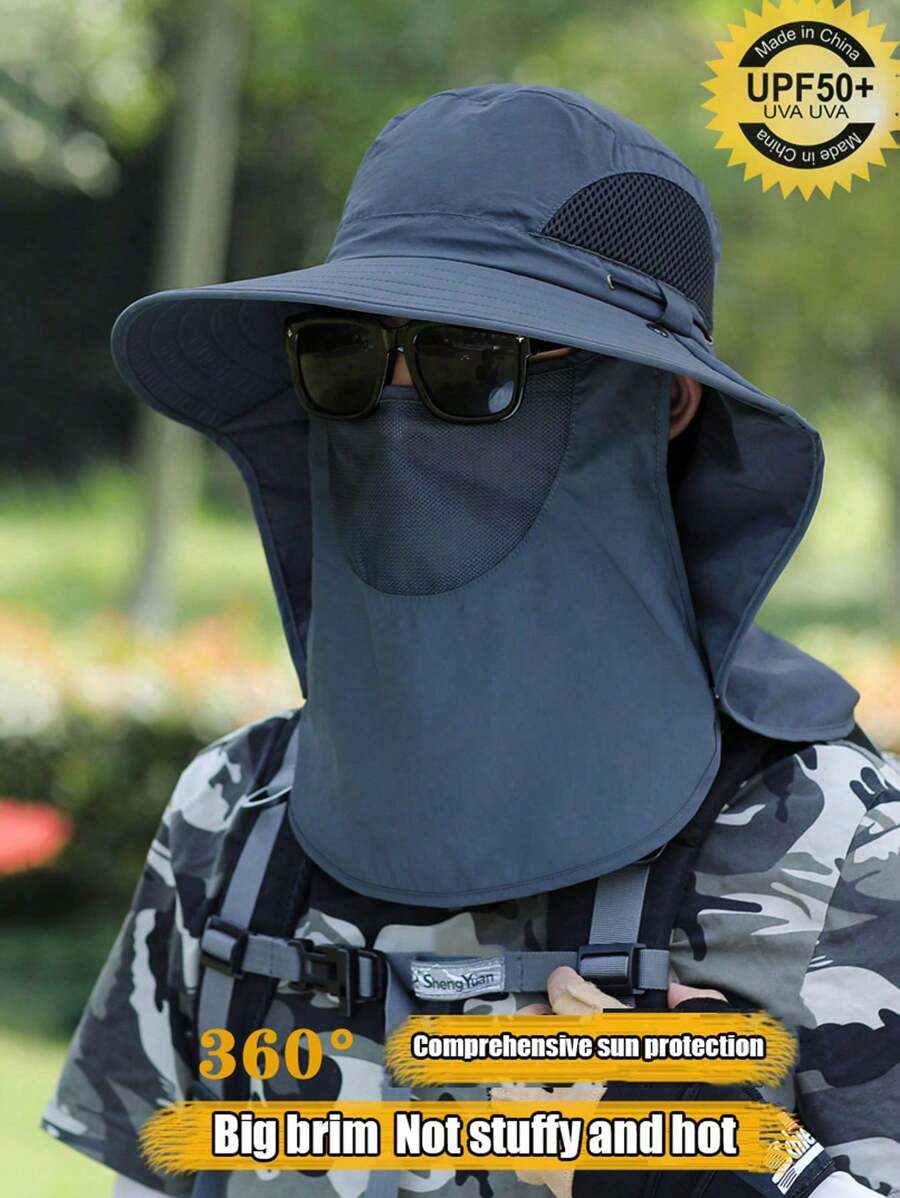 1PC Zonnehoed Heren Emmerhoed, UV-bestendige Zonnehoed, Waterdichte Hoed, Zomerreis Gezichts- en Nekbescherming Hoed, Met Verstelbare Elastische Band En Grote Rand, Uitgebreide Zonbescherming, Buitenreizen, Echt Een Goede Hoed