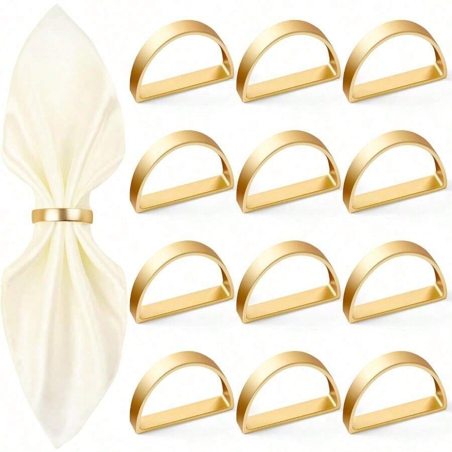 Gold Napkin Rings Set Of 12, Semicircle Metal Gold Napkin Holder Buckles, Fall Thanksgiving Christmas Napkin Rings, Napkin Rings For Dinner Table Decor, Wedding, Banquet, Party, Easter